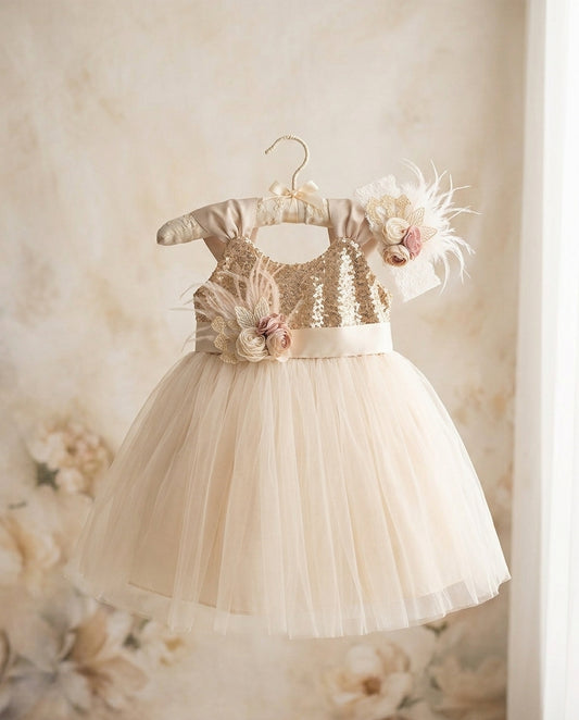 Gold Sequins Princess Flower Girl Dress