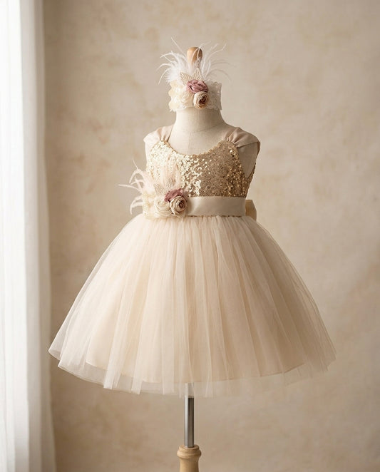 Gold Sequins Princess Flower Girl Dress