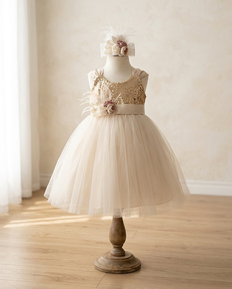 Gold Sequins Princess Flower Girl Dress