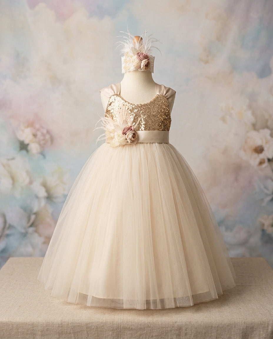 Gold Sequins Princess Flower Girl Dress