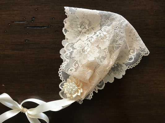 Baby Girl Champagne Lace Wide Baptism Headband
