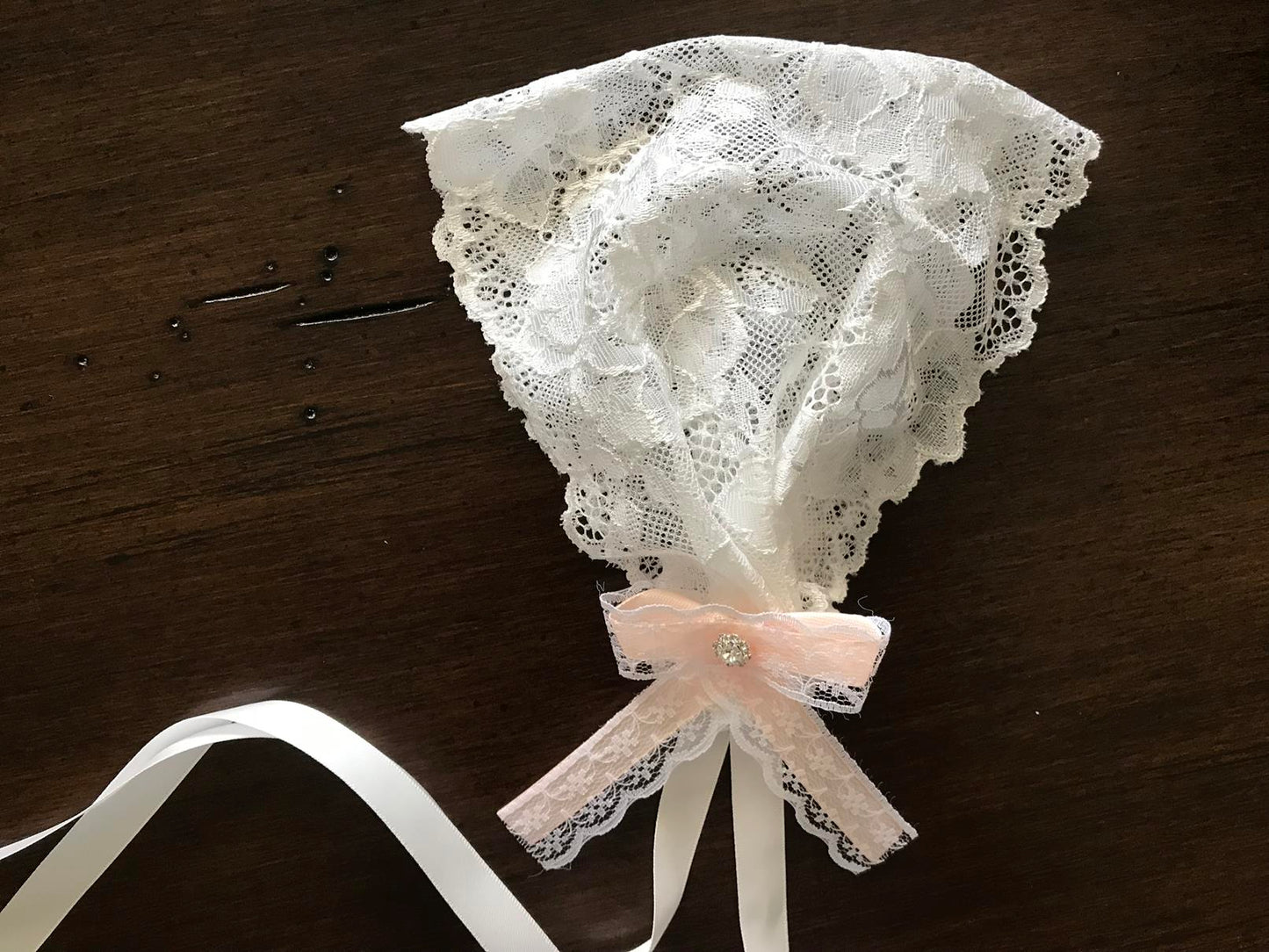 Baby Girl French White Lace Wide Baptism Headband with Bows