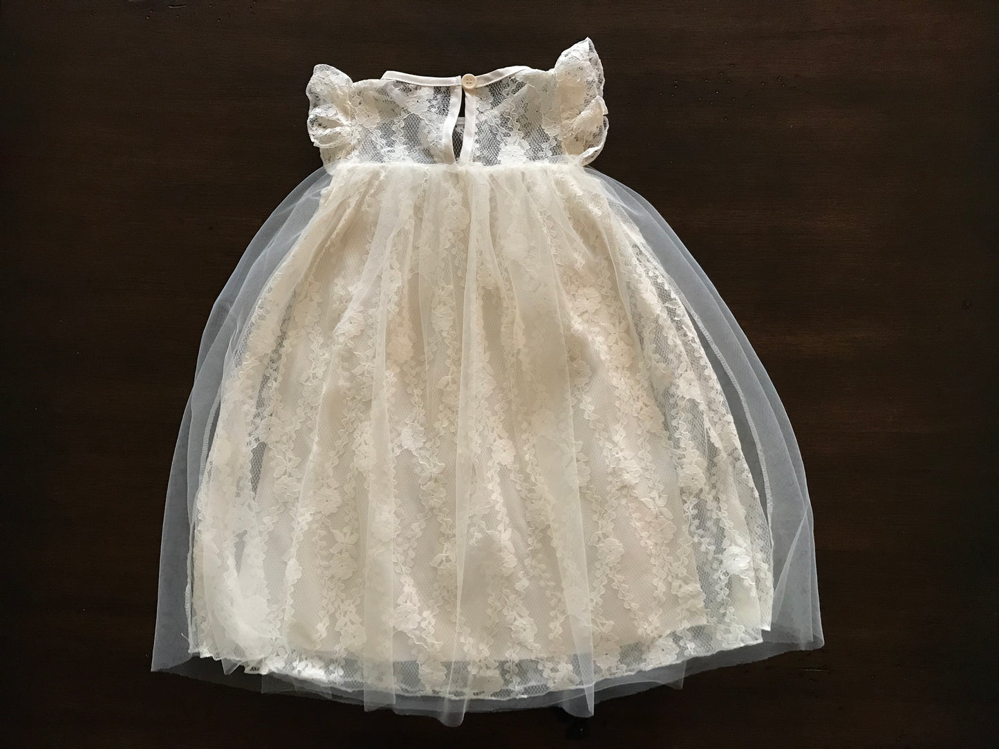 Vintage Ivory Lace Baptism Dress with Fluttered Sleeves