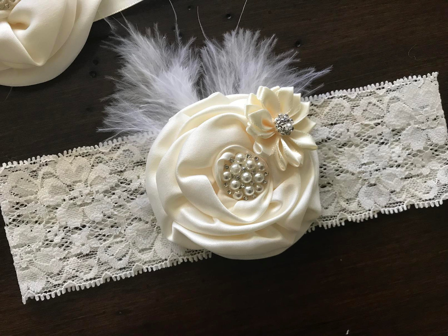 Ivory Baptism Headband with Rhinestone