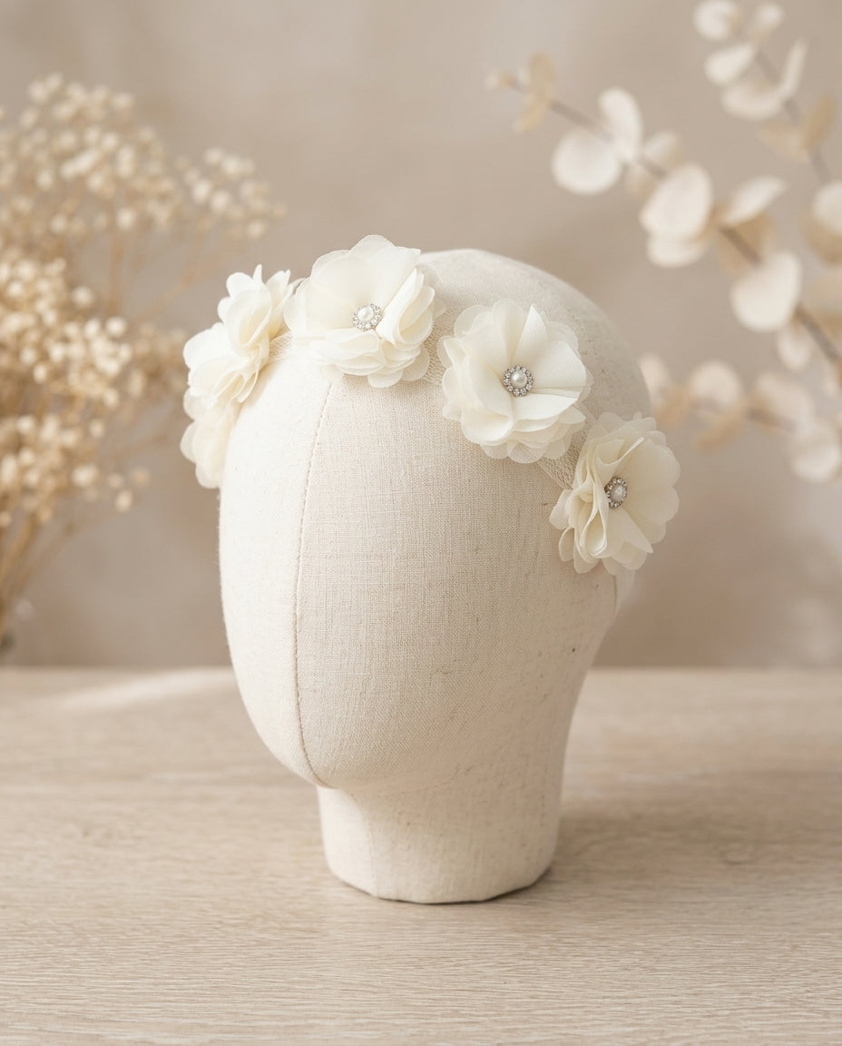 Ivory Christening Flower Headband for Baby Girl