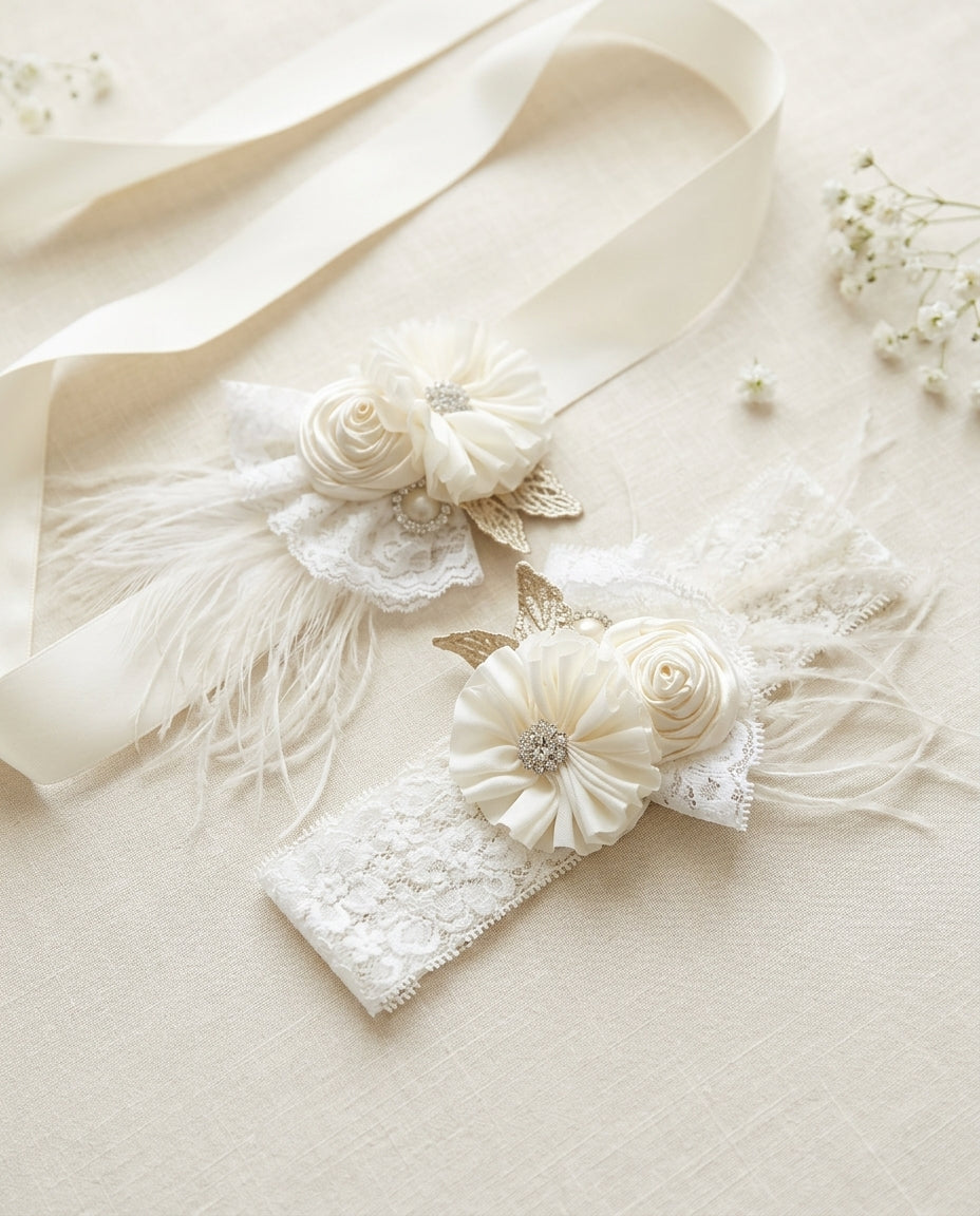 Ivory Baby Baptism Headband & Sash