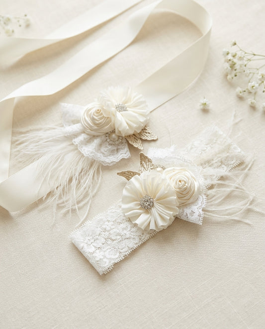 Ivory Baby Baptism Headband & Sash