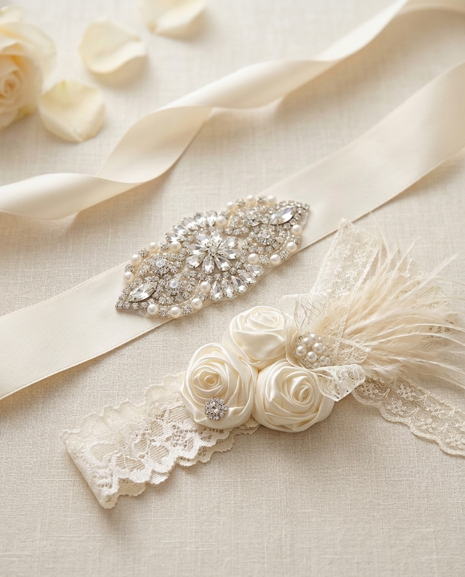 White and Ivory Baby Baptism Rosette Headband, Sash, and Barefoot Sandals