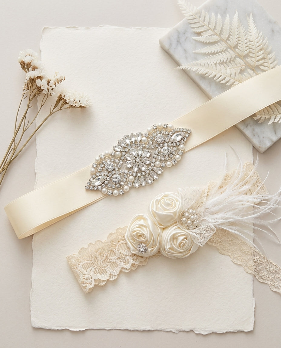 White and Ivory Baby Baptism Rosette Headband, Sash, and Barefoot Sandals