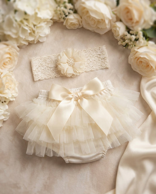 Baby Ivory Ruffled Bloomers and Headband Set