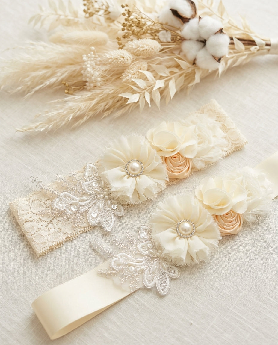 French White and Ivory Baptism Headband & Sash