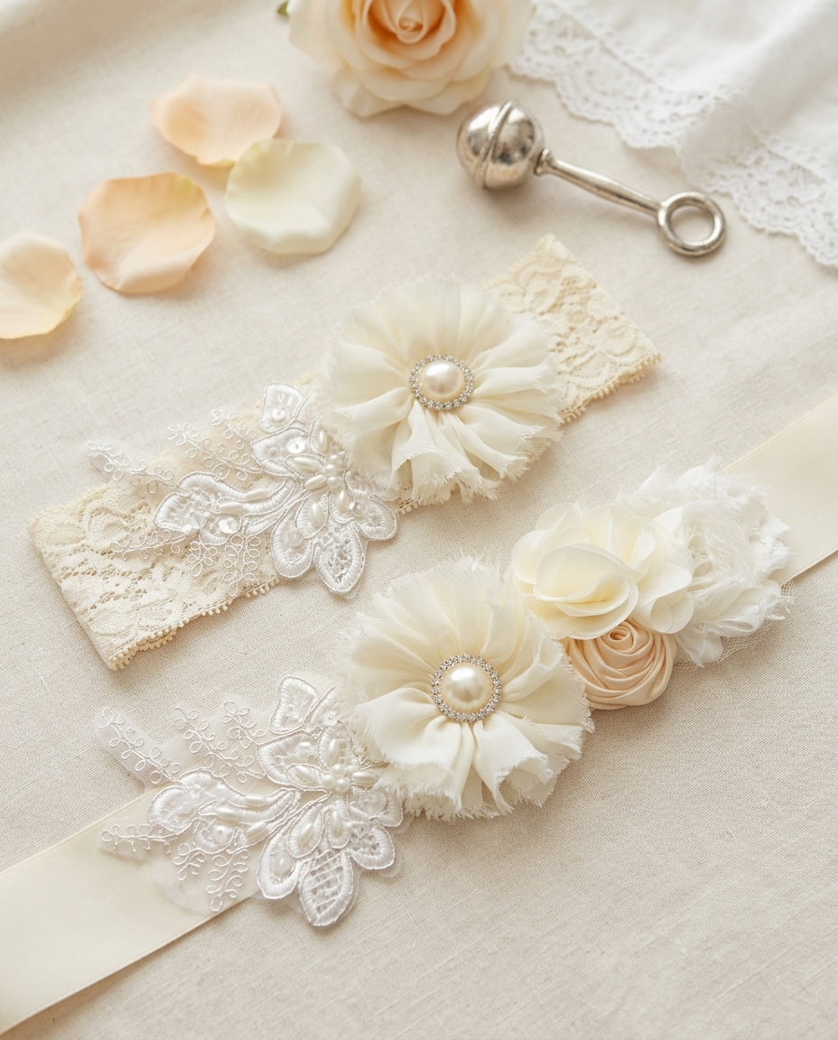 French White and Ivory Baptism Headband & Sash