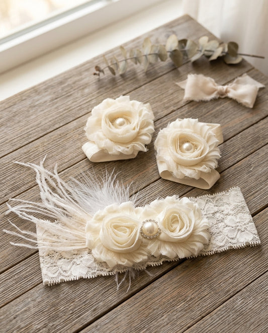 Ivory Baptism Headband and Sandals