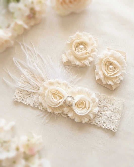 Ivory Baptism Headband and Sandals