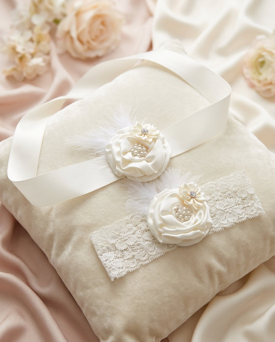 Ivory Baby Baptism Headband, Sash & Barefoot Sandals