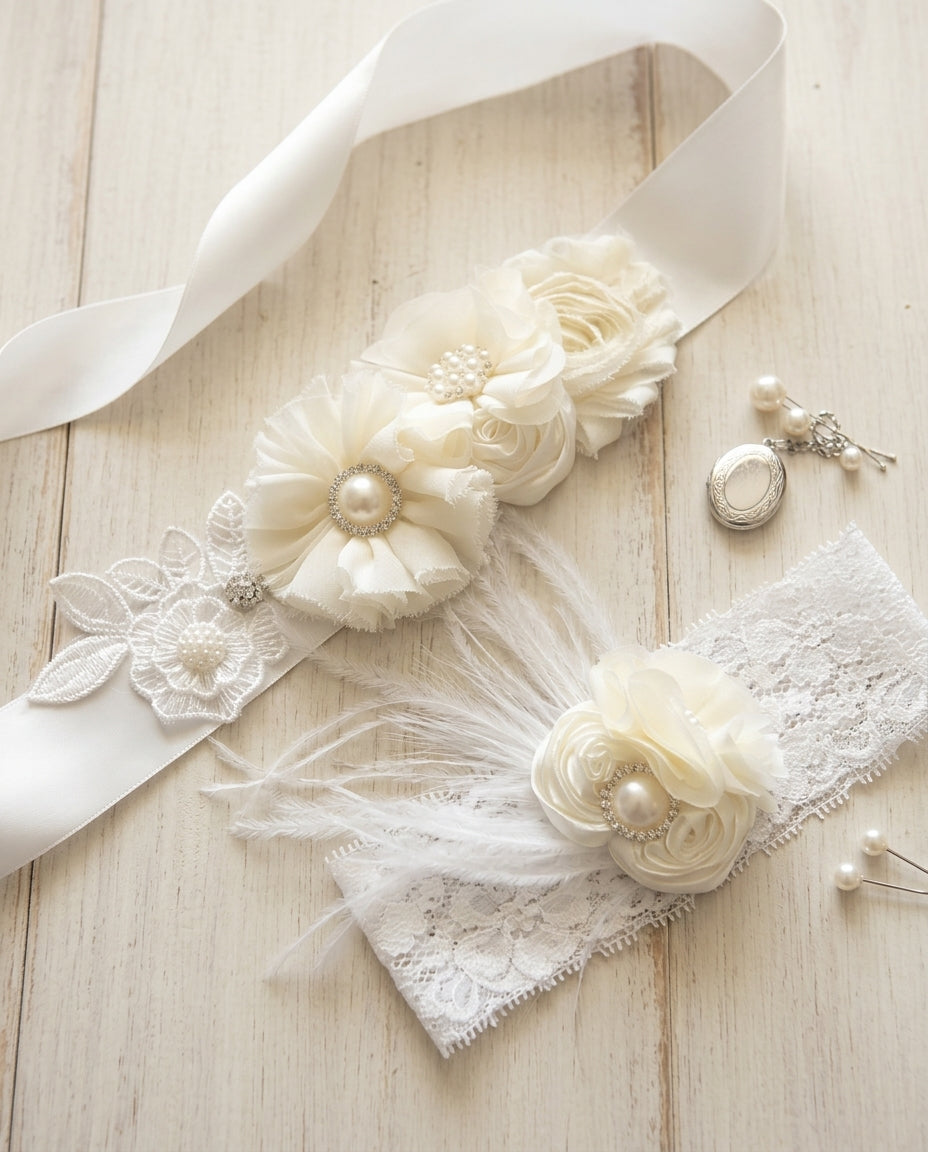 Ivory Christening Headband and Baby Girl Baptism Sash