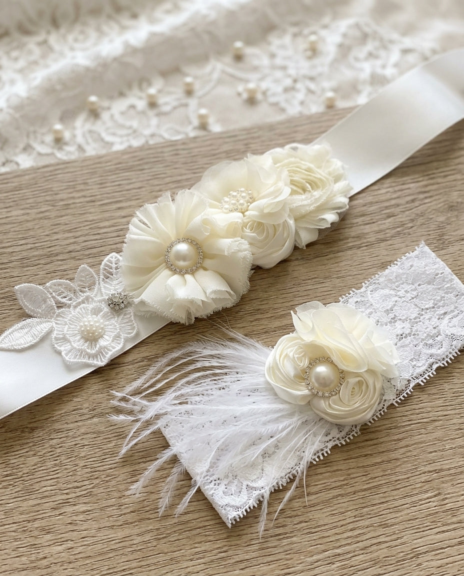 Ivory Christening Headband and Baby Girl Baptism Sash