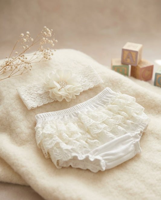 White and Ivory Lace Bloomers and Headband Set