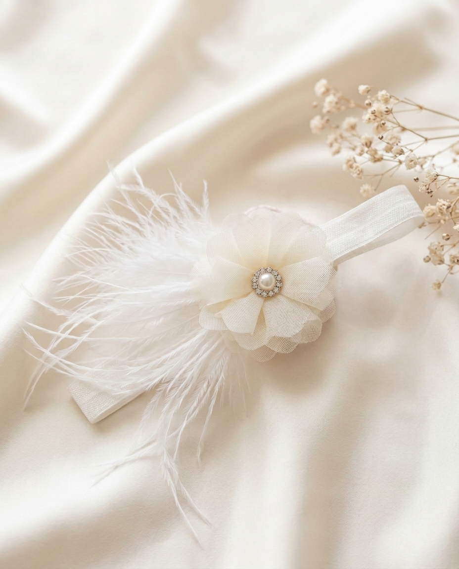 Ivory Petite Floral Headband with Rhinestone