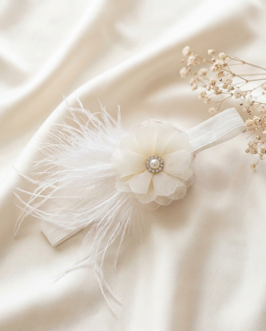 Ivory Petite Floral Headband with Rhinestone