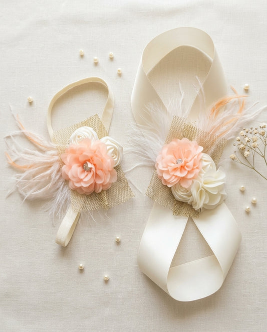 Ivory and Peach Baby Girl Baptism Headband