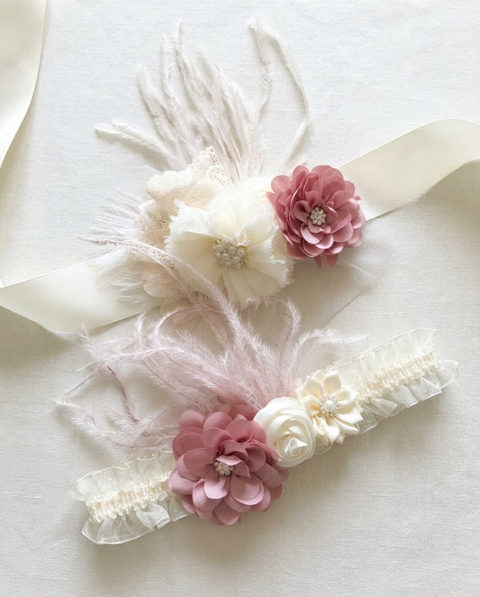 Ivory and Rose Pink Christening Headband and Sash