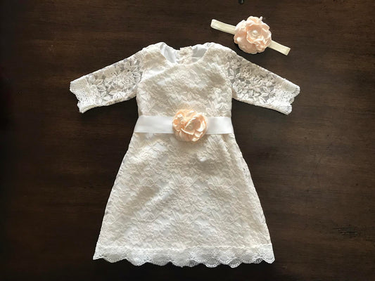 Lace Christening Dress with Headband and Sash