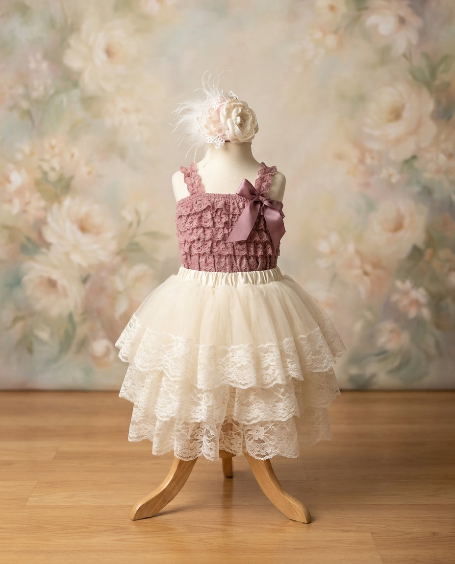 Lace Romper and Fluffy Lace Skirt with Headband