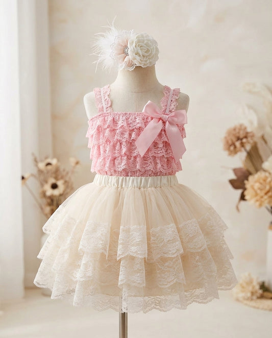 Lace Romper and Fluffy Lace Skirt with Headband
