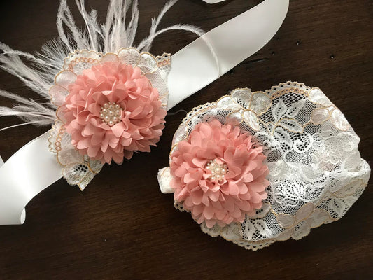 Off White Christening Bonnet and Sash