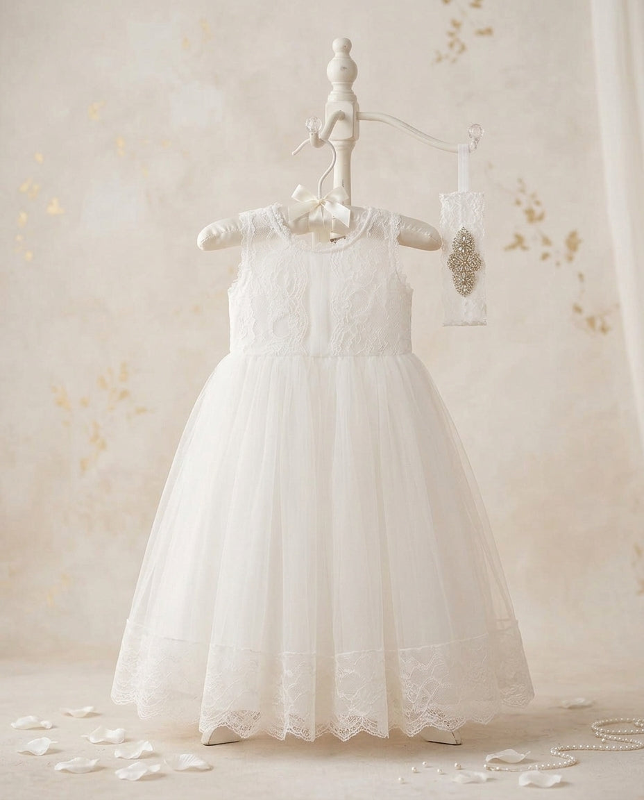 Off White Baby Girl Dress, Christening Lace Dress