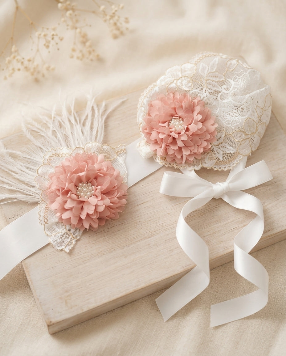 Off White Christening Bonnet and Sash