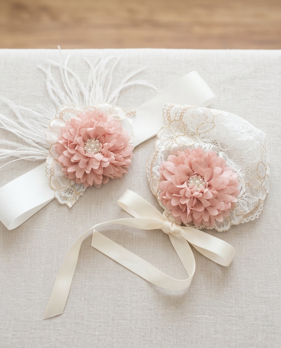 Off White Christening Bonnet and Sash