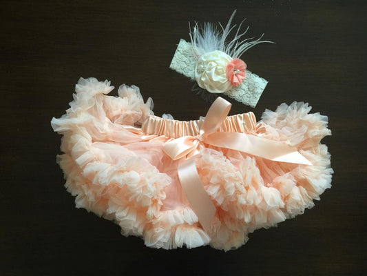 Peach Blush Fluffy Baby Petti Skirt and Headband
