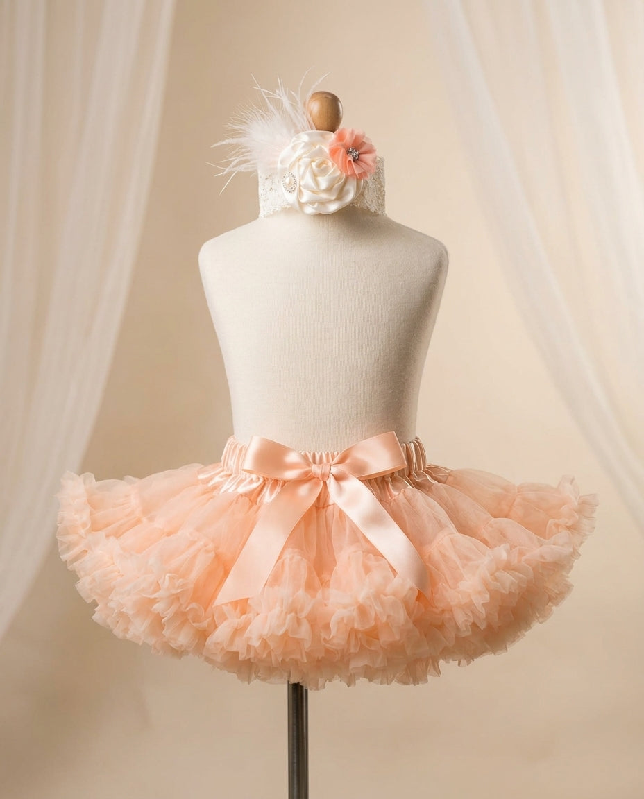 Peach Blush Fluffy Baby Petti Skirt and Headband