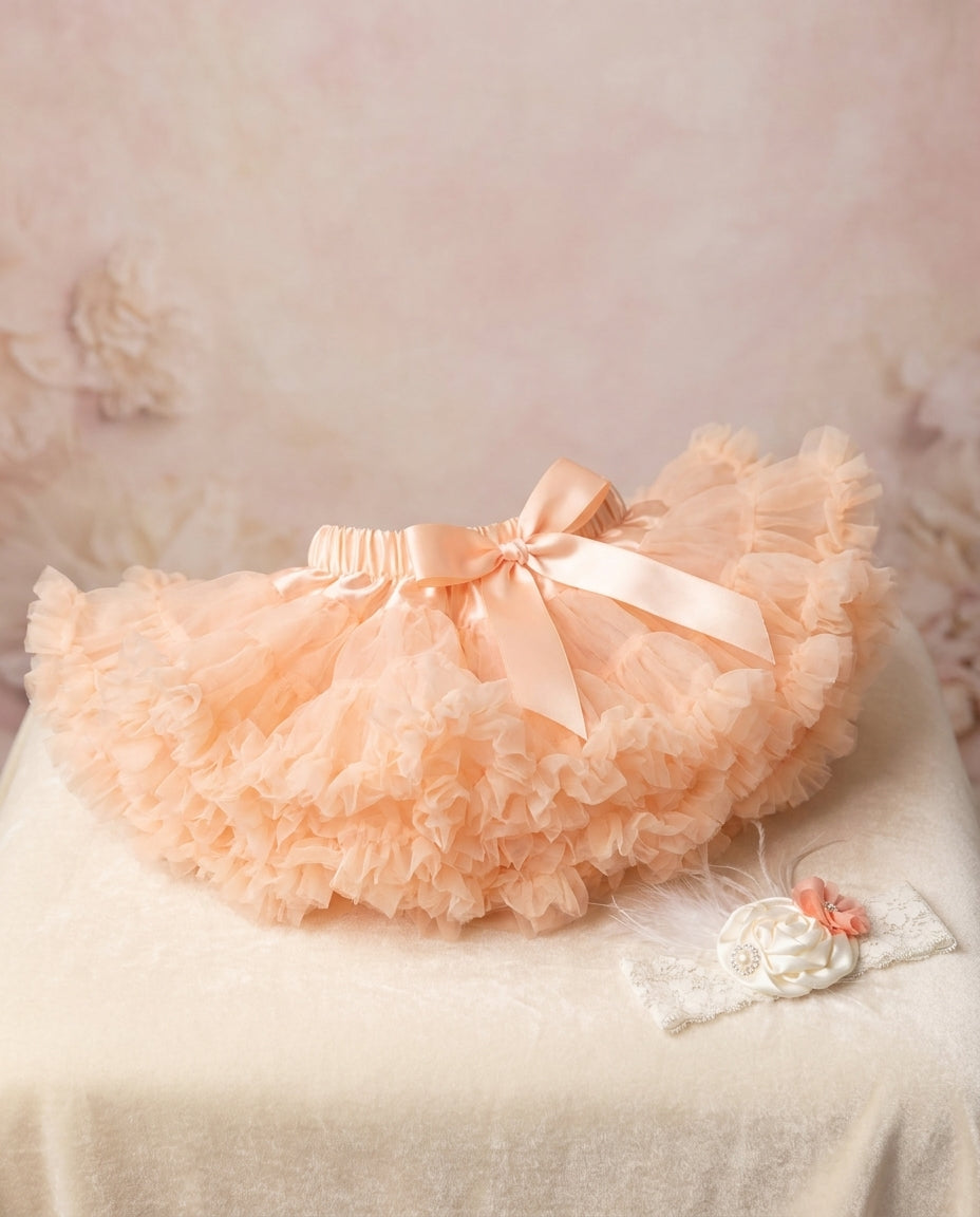Peach Blush Fluffy Baby Petti Skirt and Headband