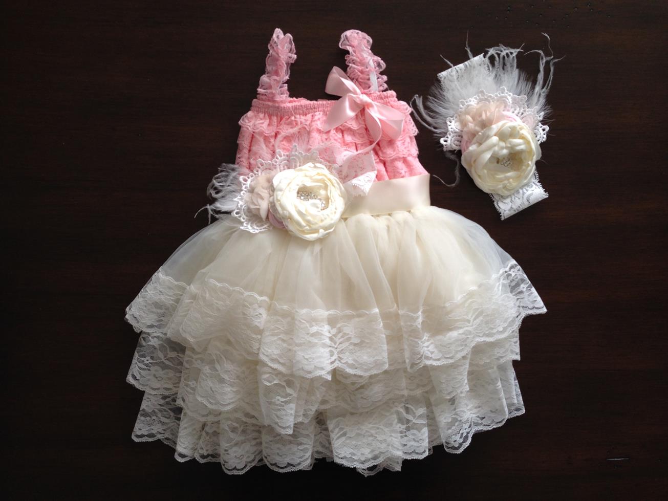 Lace Romper and Fluffy Lace Skirt with Headband & Sash