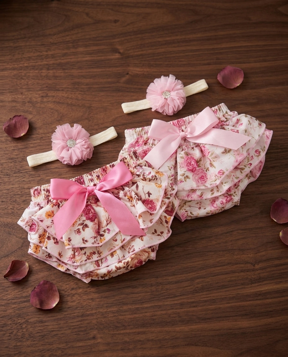 Pink Bloomers, Baby Diaper Covers & Headband Set