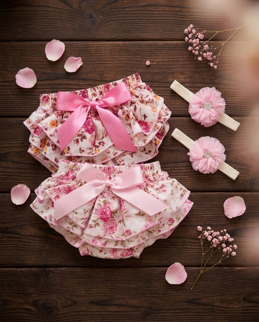 Pink Bloomers, Baby Diaper Covers & Headband Set