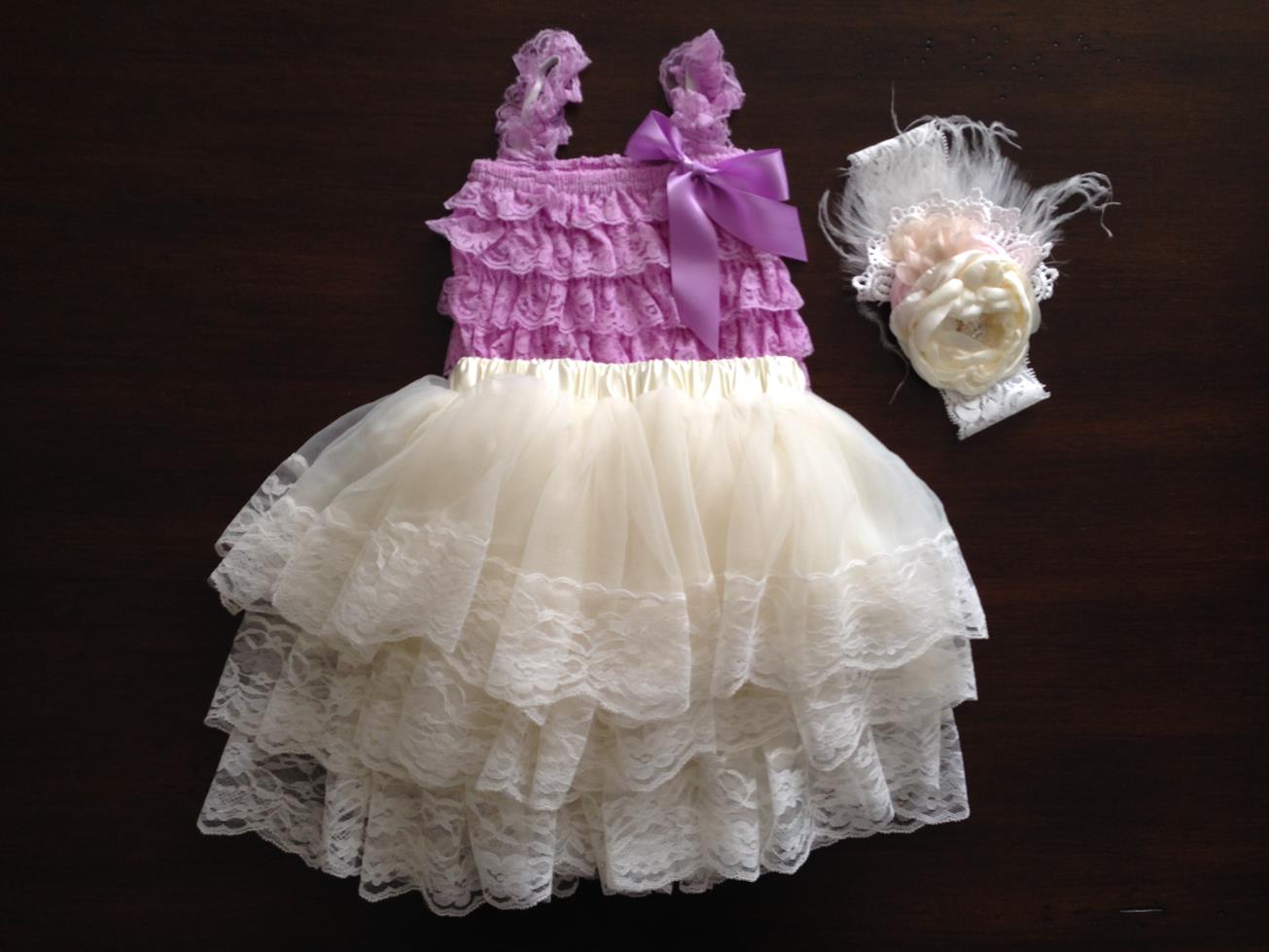 Vintage Lace Romper and Fluffy Lace Skirt with Headband