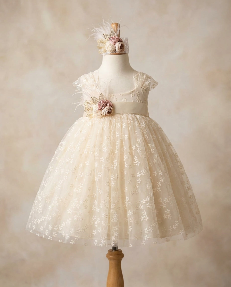 Baby Baptism Dress, Flower Girl Vintage Cream Dress