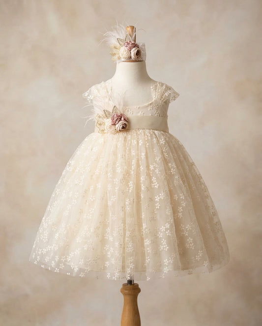 Baby Baptism Dress, Flower Girl Vintage Cream Dress