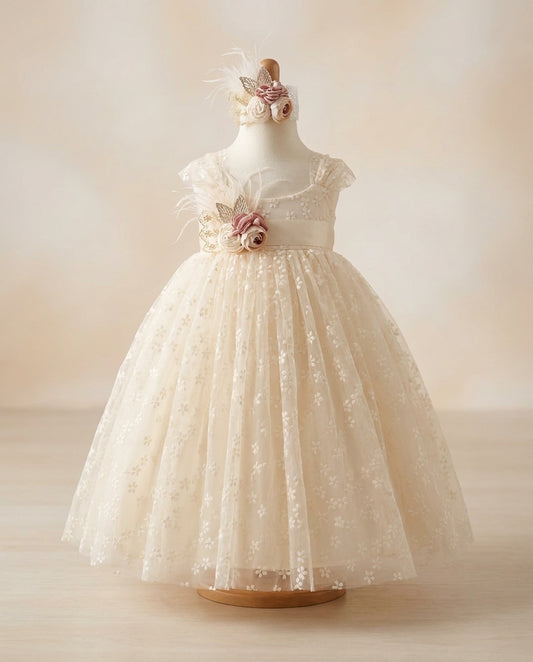 Baby Baptism Dress, Flower Girl Vintage Cream Dress