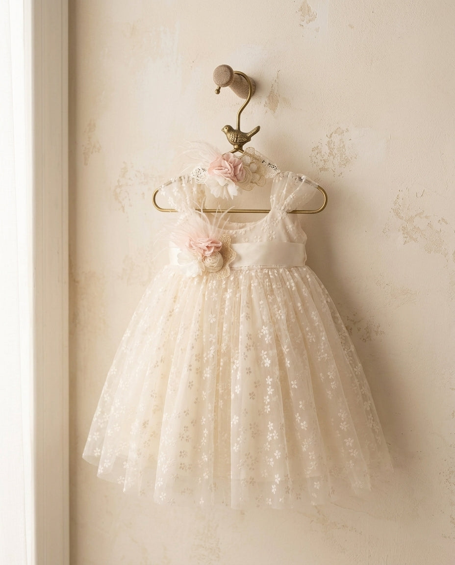 Vintage Cream Baptism Dress, Cream Flower Girl Dress