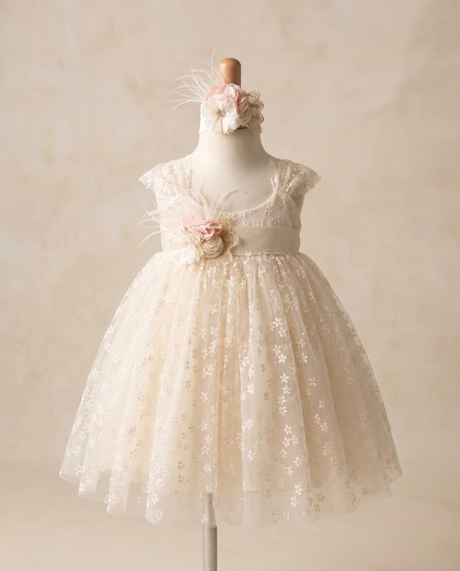 Vintage Cream Baptism Dress, Cream Flower Girl Dress