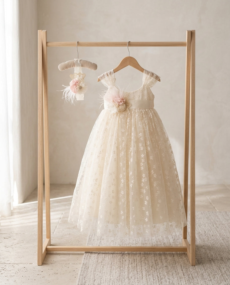 Vintage Cream Baptism Dress, Cream Flower Girl Dress