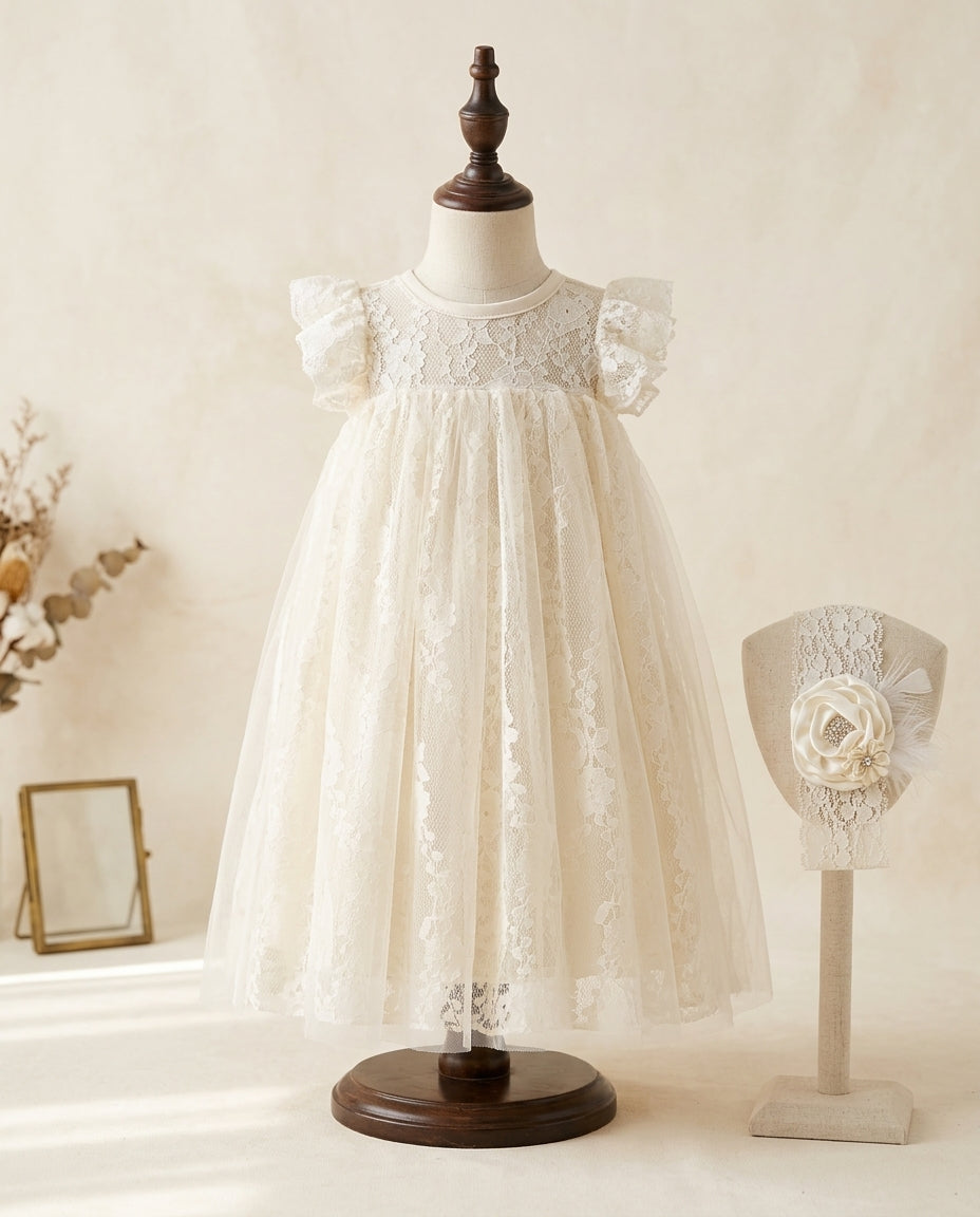 Vintage Ivory Lace Baptism Dress with Baptism Lace Bonnet