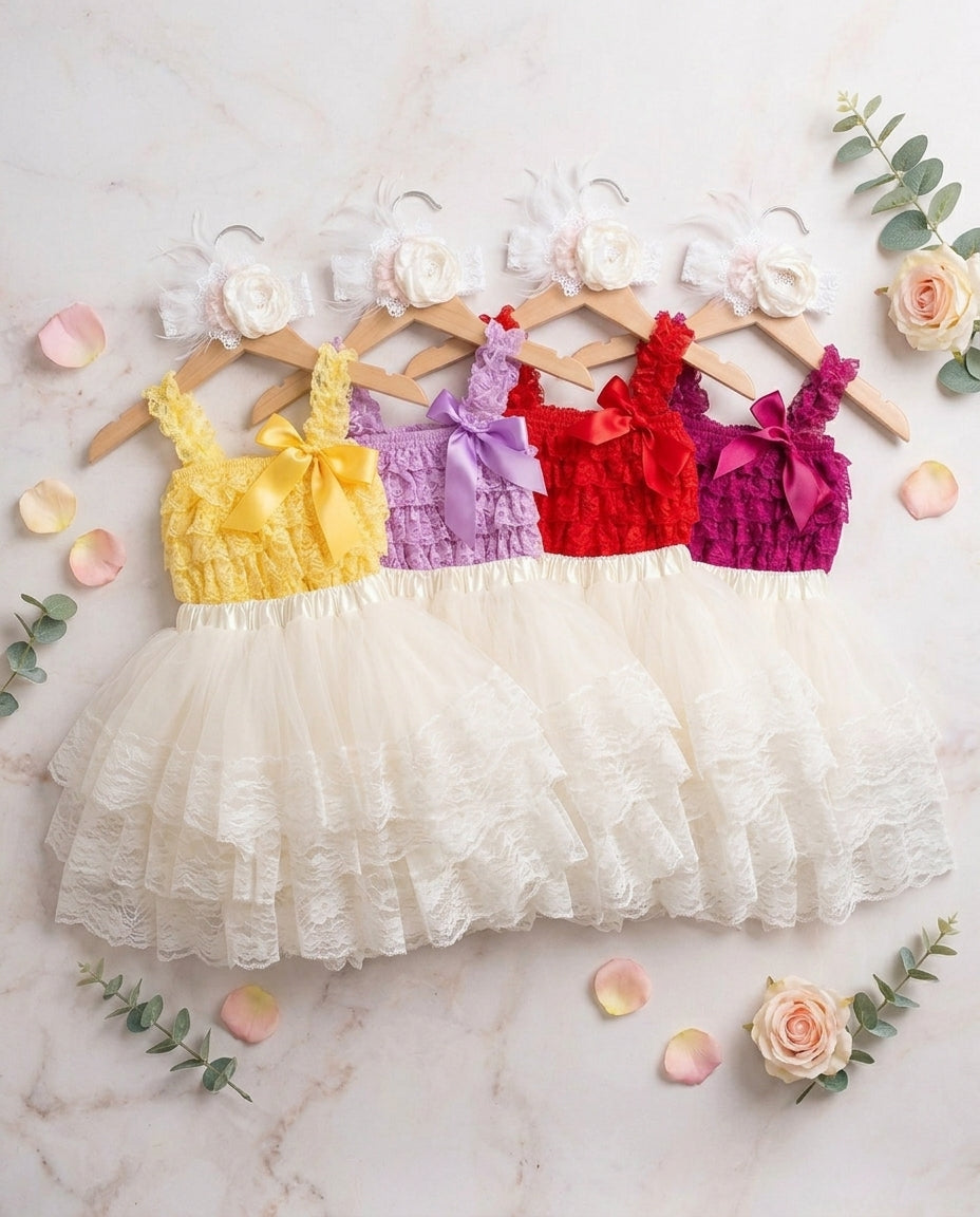 Vintage Lace Romper and Fluffy Lace Skirt with Ivory Headband