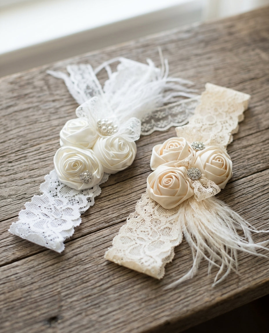 White and Ivory Baby Baptism Rosette Headband, Sash, and Barefoot Sandals