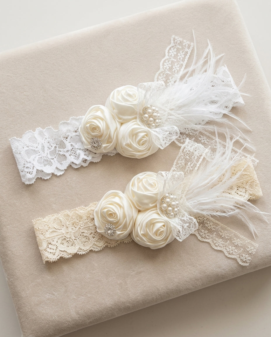 White and Ivory Baby Baptism Rosette Headband, Sash, and Barefoot Sandals